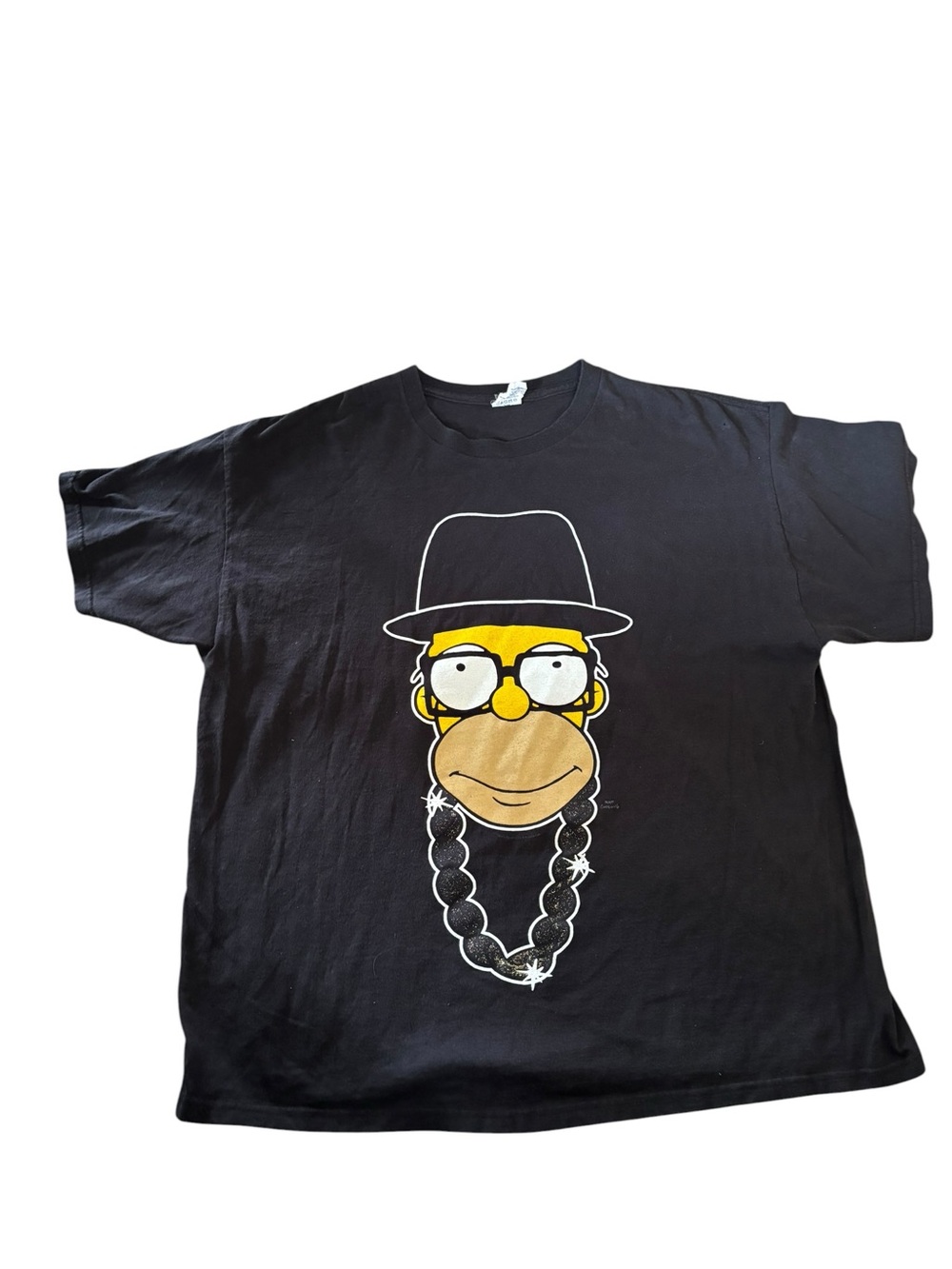 VTG Homer Simpson Run DMC Tee XL Black Crewneck T-Shirt 90s Hip Hop Faded SS